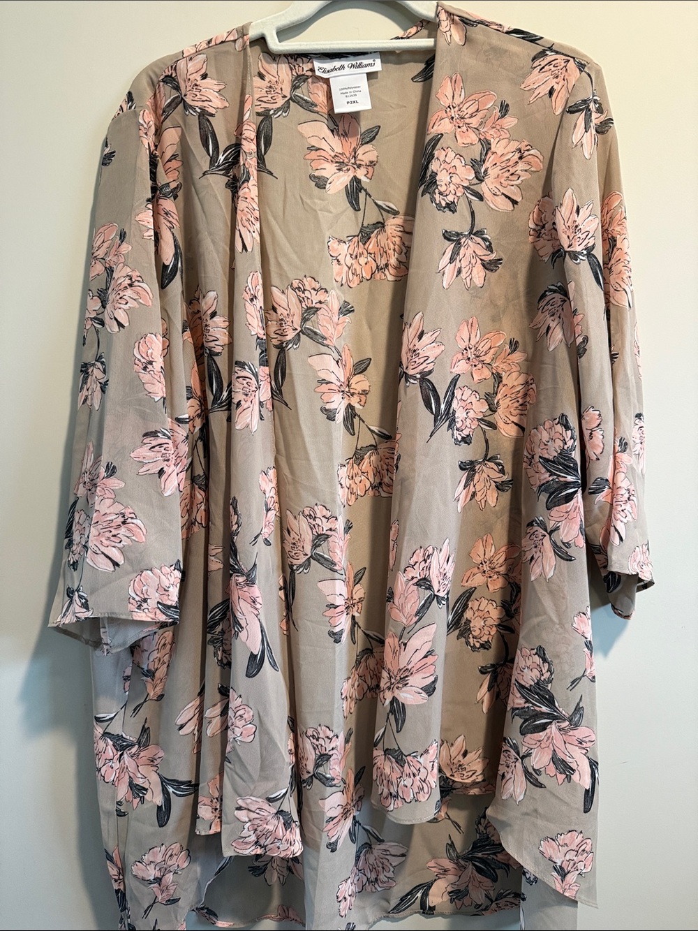 Rae Floral Open-Front Kimono in Pink and Taupe